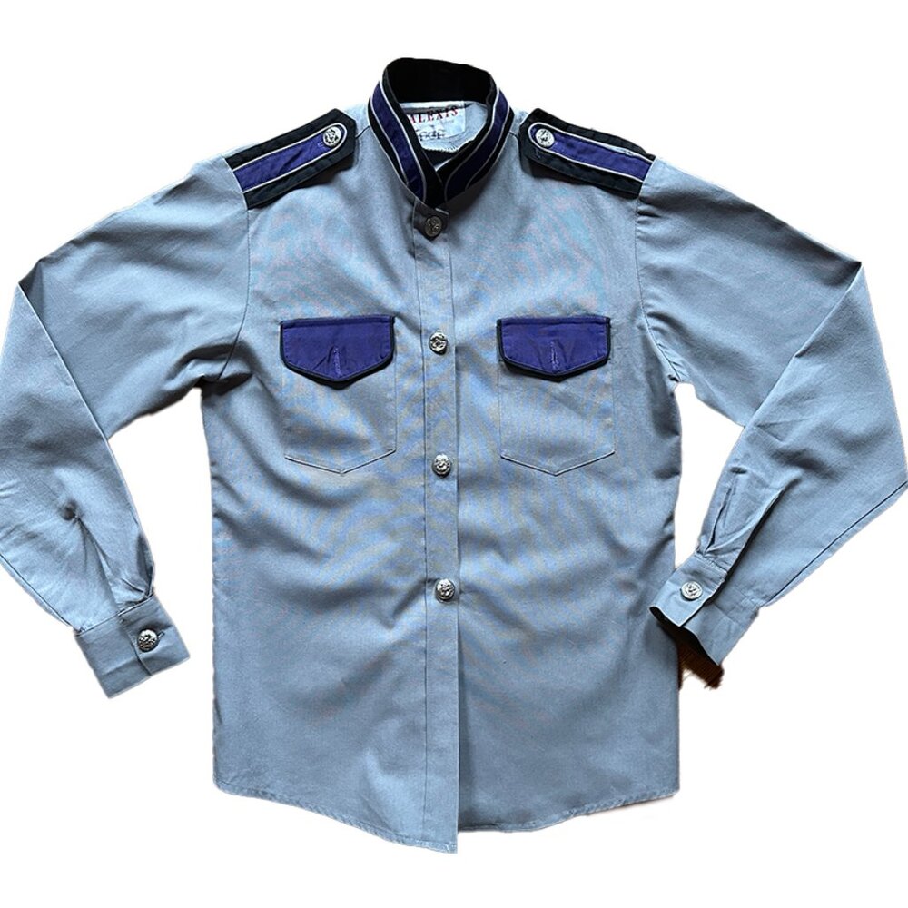 Marching band military style Uniform shirt grey & purple Wmns M